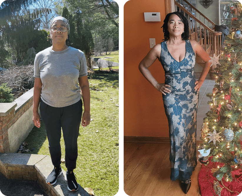 Before and after picture of Sharon