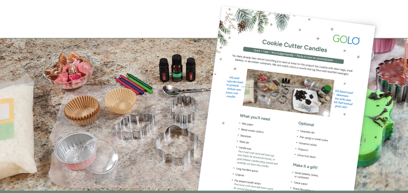 Cookie Cutter Candle instructions on a counter top next to items you need to create them.