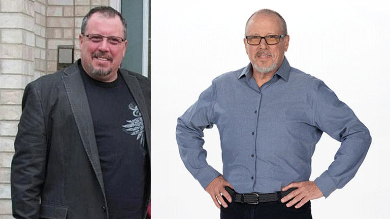 Before and after of Ben after he lost 60 pounds