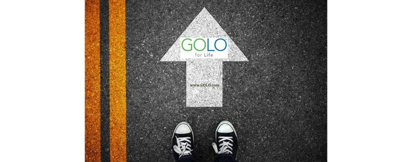 Feet walking towards arrow with GOLO logo