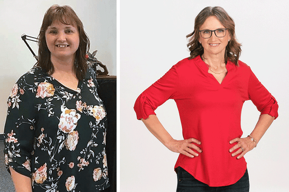 Before and after image of April