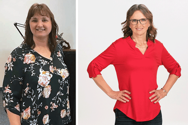 Before and after image of April