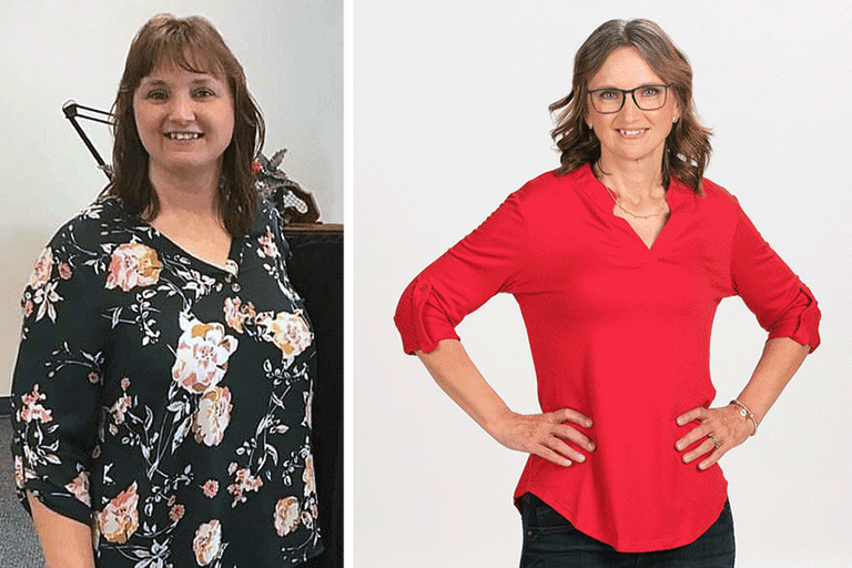 Before and after image of April