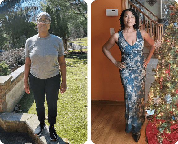 Before and after picture of Sharon