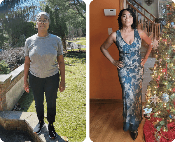 Before and after picture of Sharon