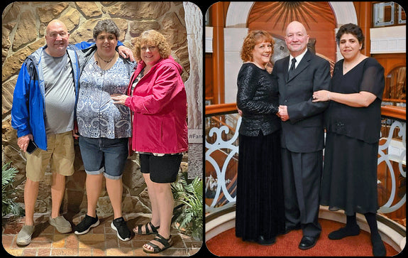 Kelly and her family before and after photos.