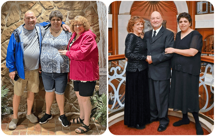 Kelly and her family before and after photos.