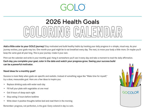 2026 Monthly Health Goal Coloring Calendar