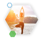 Woman in yoga pose facing a lake