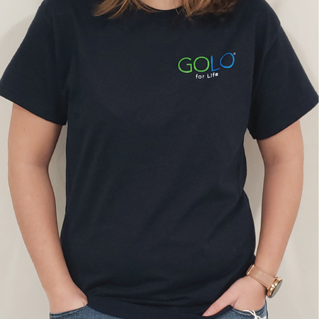 Dark blue GOLO T-shirt shown from the front