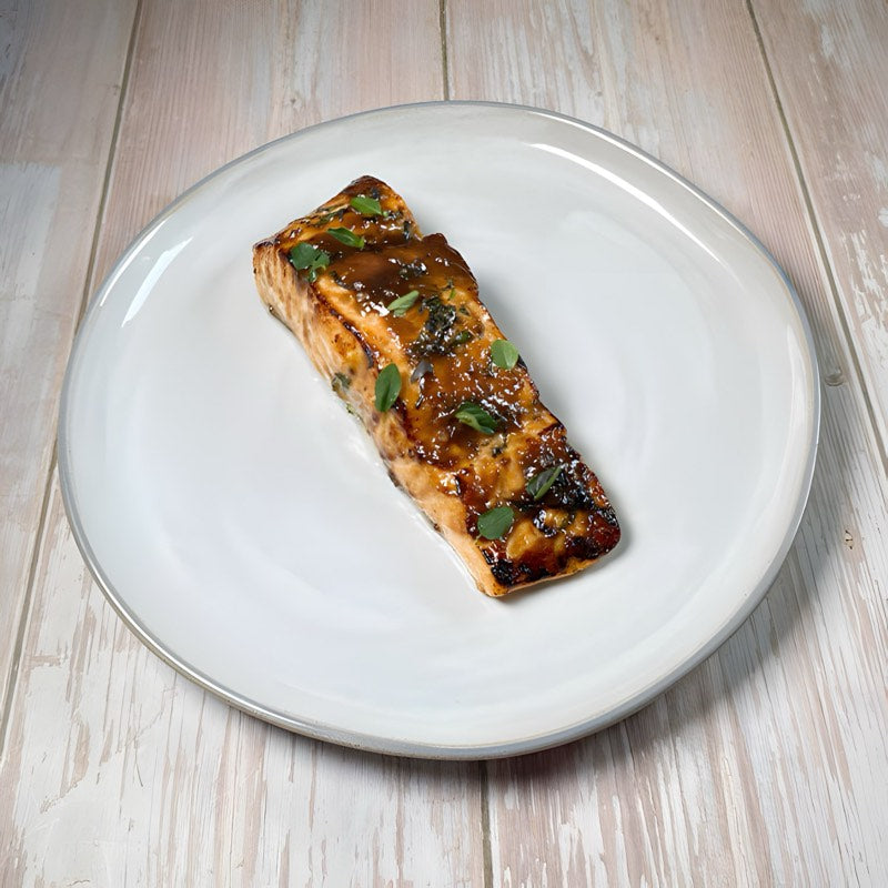 Balsamic glazed salmon on a plate, from the GOLO for Life recipe library
