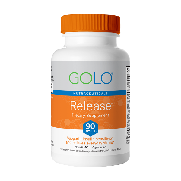 A bottle of GOLO Release, 90 vegetarian capsules